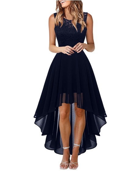 Lace Dress Bow Belt Elegant Irregular Length Dresses For Women Wedding Guest Sleeveless Bridesmaid Party Dress