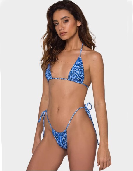 New Sexy Lace-Up Bikini Print Halter Triangle Beach Pool Swimsuit 2 Pieces Set