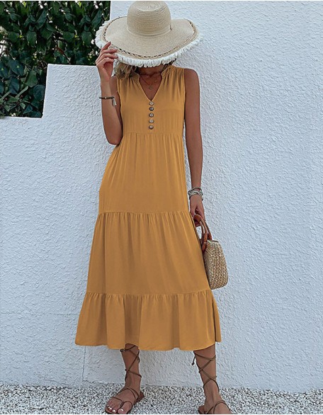 New Vest Skirt Sleeveless Loose casual Solid Color Dress