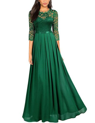 Round-Necked Lace Dress Women'S Formal Party Dress Long Dress Maxi Dress