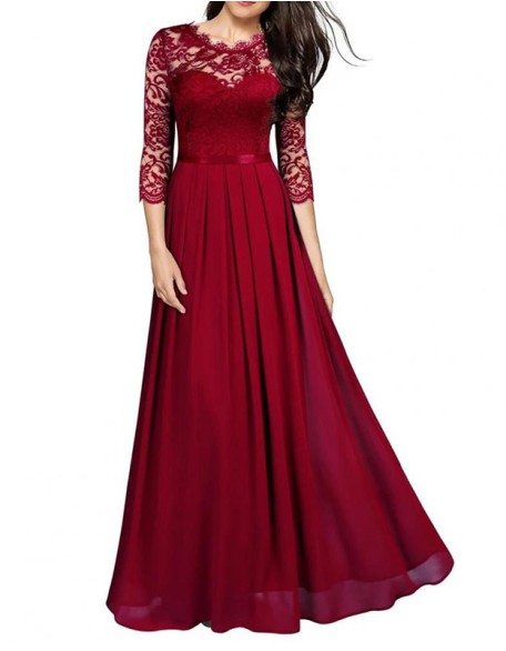 Round-Necked Lace Dress Women'S Formal Party Dress Long Dress Maxi Dress