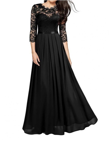 Round-Necked Lace Dress Women'S Formal Party Dress Long Dress Maxi Dress