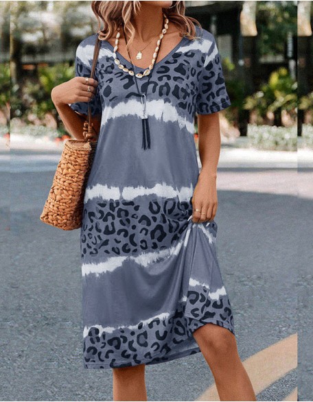 Summer New Women's Dress Women Sexy Leopard Print Short Sleeve Casual Dress