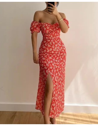 Women Summer Beach Floral Printing Vintage Dress